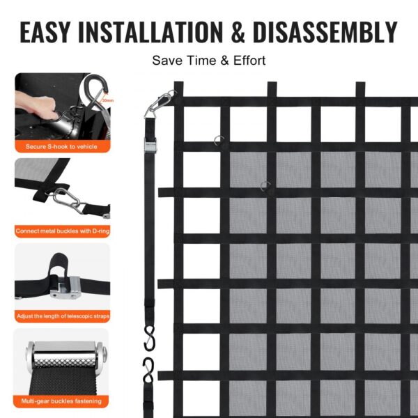 VEVOR Cargo Net Heavy Duty Cargo Net 72" x 57" Adjustable Buckles & S-Hooks