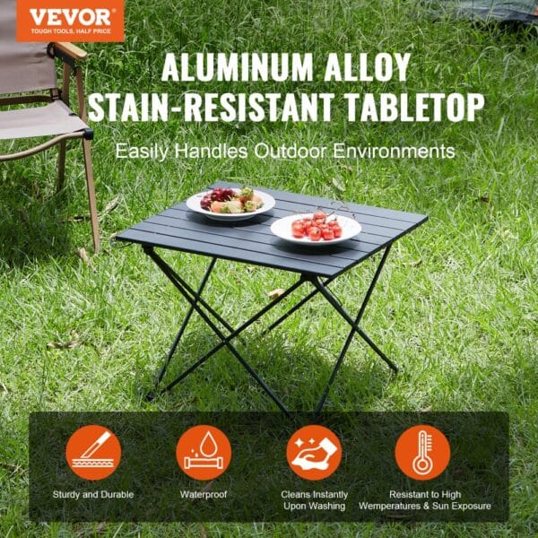 VEVOR Folding Camping Table, Outdoor Portable Side Tables, Lightweight Fold Up Table, Aluminum Alloy Ultra Compact Work Table with Carry Bag, For Cooking, Beach, Picnic, Travel, 22.2x15.9 inch, Black