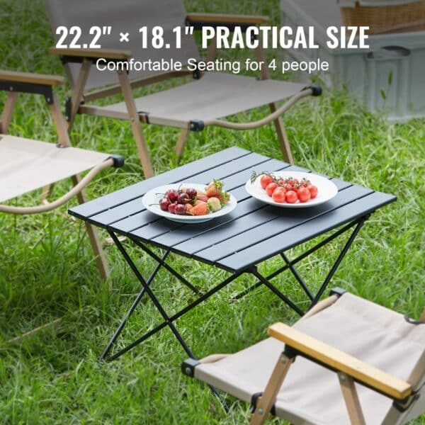 VEVOR Folding Camping Table, Outdoor Portable Side Tables, Lightweight Fold Up Table, Aluminum Alloy Ultra Compact Work Table with Carry Bag, For Cooking, Beach, Picnic, Travel, 22.2x15.9 inch, Black