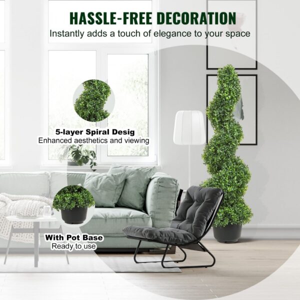 VEVOR artificial boxwood topiary in a modern living room with a spiral design and pot base.