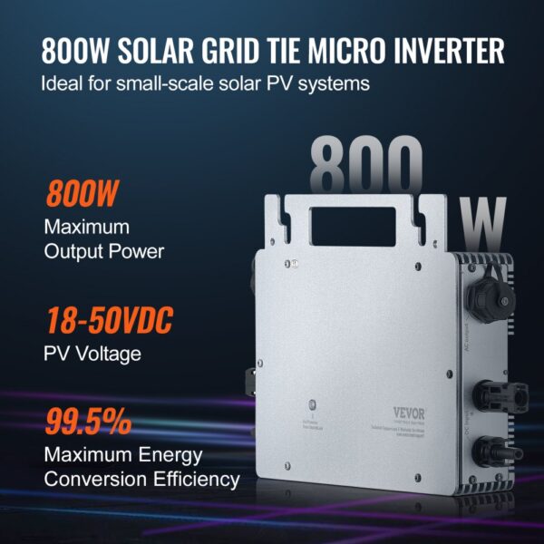 VEVOR Solar Grid Tie Micro Inverter 800W Waterproof IP65, Solar Micro Inverter Remote Monitoring via App and WIFI