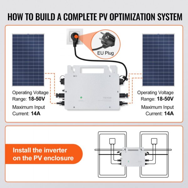 VEVOR Solar Grid Tie Micro Inverter 800W Waterproof IP65, Solar Micro Inverter Remote Monitoring via App and WIFI