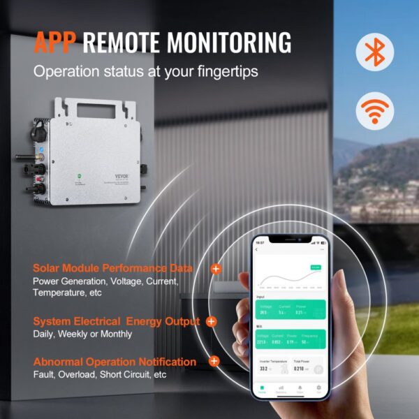 VEVOR Solar Grid Tie Micro Inverter 600W Waterproof IP67, Solar Micro Inverter Remote Monitoring via App and WIFI