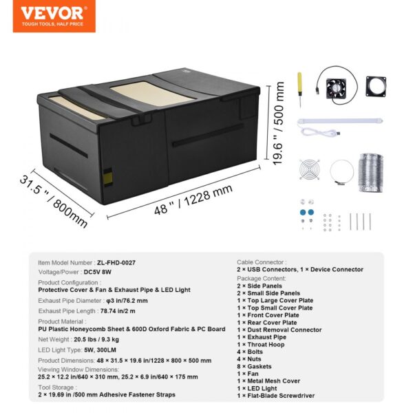 VEVOR Laser Engraver Enclosure 48 x 31.5 x 19.6" Fireproof Protective Cover