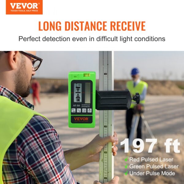 VEVOR laser receiver on measuring stick for long-distance receive up to 197 ft in bright outdoor conditions