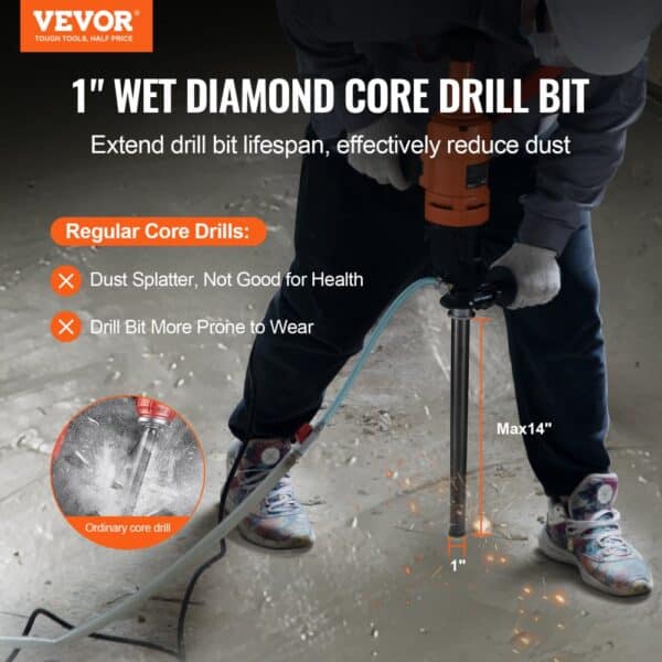 VEVOR wet diamond core drill bit in action, highlighting benefits over regular core drills.