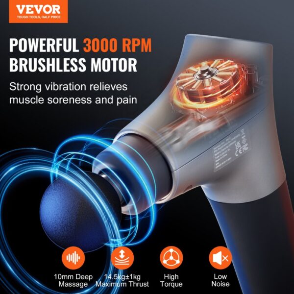 VEVOR Massage Gun Deep Tissue Percussion Muscle Massager with 6 Speeds 4 Heads