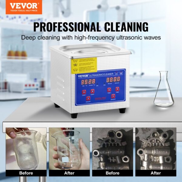 VEVOR 1.3L Ultrasonic Cleaner Machine Stainless Steel Ultrasonic Cleaning Machine Digital Heater Timer Jewelry Cleaning for Commercial Personal Home Use(1.3L)