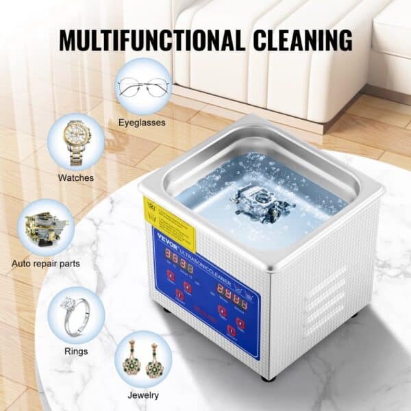 VEVOR 1.3L Ultrasonic Cleaner Machine Stainless Steel Ultrasonic Cleaning Machine Digital Heater Timer Jewelry Cleaning for Commercial Personal Home Use(1.3L)