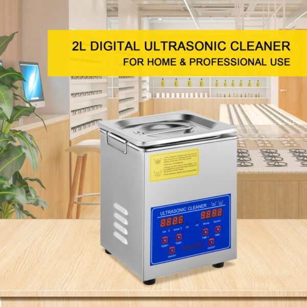 VEVOR 2L Ultrasonic Cleaner Stainless Steel Ultrasonic Cleaner Digital Heater Timer Jewelry Cleaning for Commercial Personal Home Use(2L)