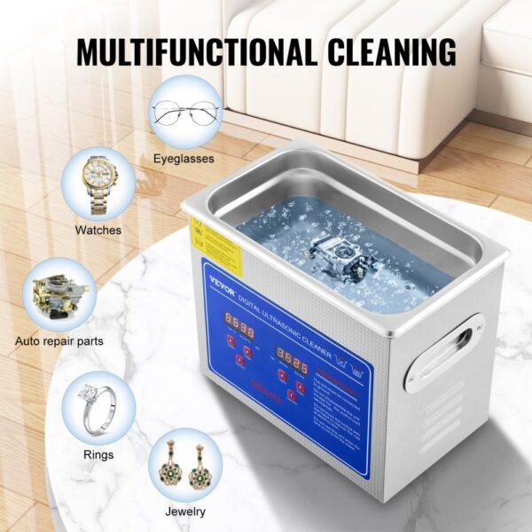 VEVOR 3L Ultrasonic Cleaner Machine Stainless Steel Ultrasonic Cleaning Machine Digital Heater Timer Jewelry Cleaning for Commercial Personal Home Use(3L)