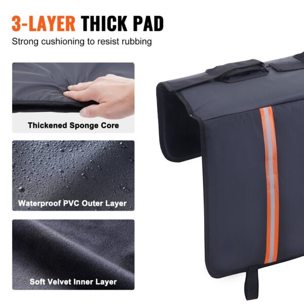 3-layer VEVOR tailgate bike pad with waterproof pvc, thickened sponge core, and soft velvet inner layer.