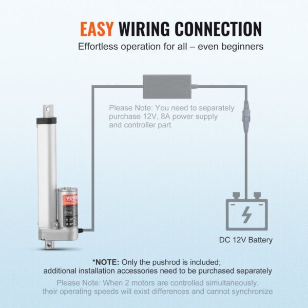 easy wiring connection guide for VEVOR 12v linear actuator with diagram showing necessary components.