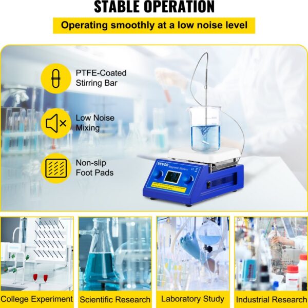 VEVOR Hotplate Magnetic Stirrer, 200-2000RPM Adjustable Speed, 5L Large Stirring Capacity w/ LED Display, Lab Magnetic Stirrer w/ Max 608°F/320°C Heating Temperature, for Lab Liquid Heating and Mixing