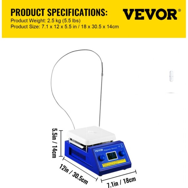 VEVOR Hotplate Magnetic Stirrer, 200-2000RPM Adjustable Speed, 5L Large Stirring Capacity w/ LED Display, Lab Magnetic Stirrer w/ Max 608°F/320°C Heating Temperature, for Lab Liquid Heating and Mixing