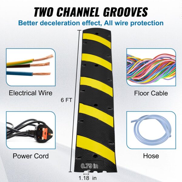 VEVOR rubber speed bump with two-channel grooves, ideal for electrical wire, floor cable, power cord, and hose.