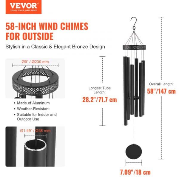 VEVOR Wind Chimes for Outside 1473 mm Aluminum Memorial Deep Tone Wind Chimes