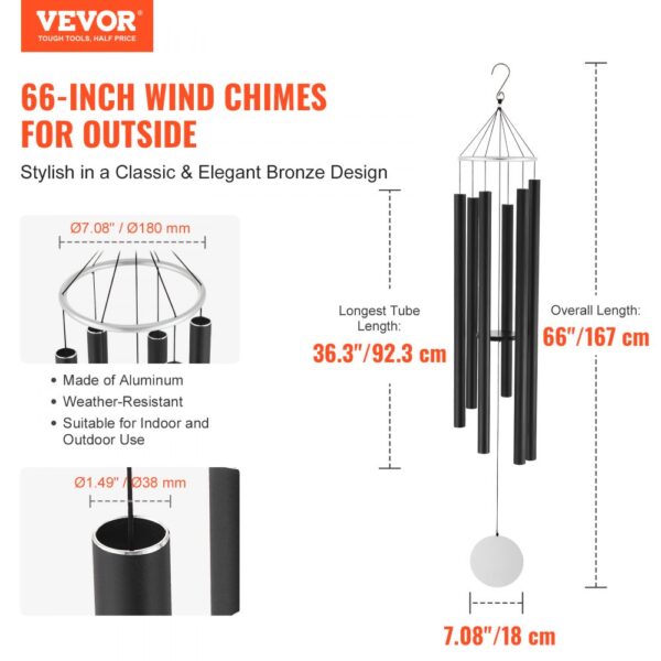 VEVOR Wind Chimes for Outside 1677 mm Aluminum Memorial Deep Tone Wind Chimes