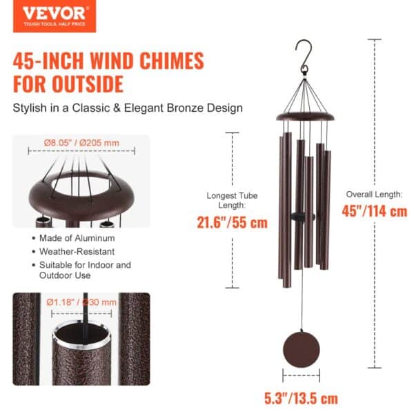 VEVOR Wind Chimes for Outside 1143 mm Aluminum Memorial Deep Tone Wind Chimes