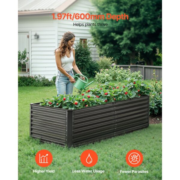 VEVOR Metal Raised Garden Bed 6x3x2ft Outdoor Galvanized Planter Box Dark Gray