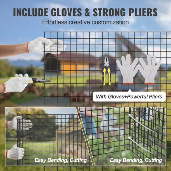 VEVOR hardware cloth with gloves and powerful pliers for easy bending and cutting tasks.