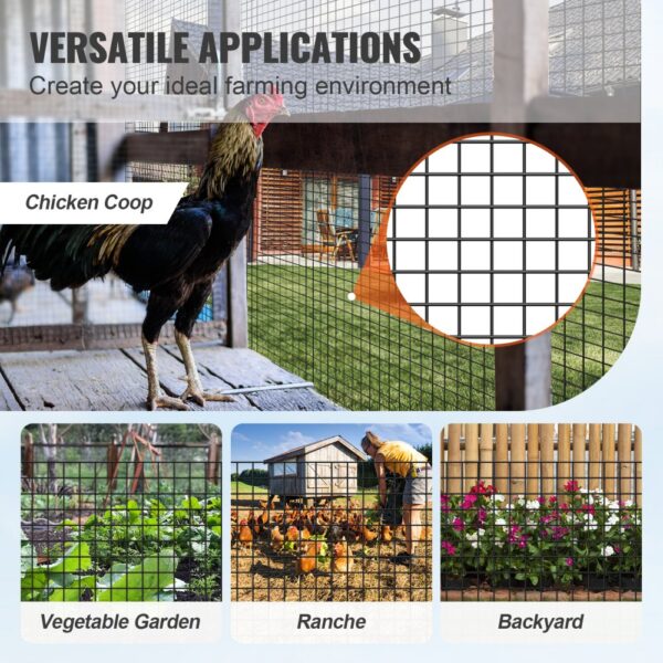 versatile applications of VEVOR hardware cloth for chicken coop, vegetable garden, ranch, and backyard.