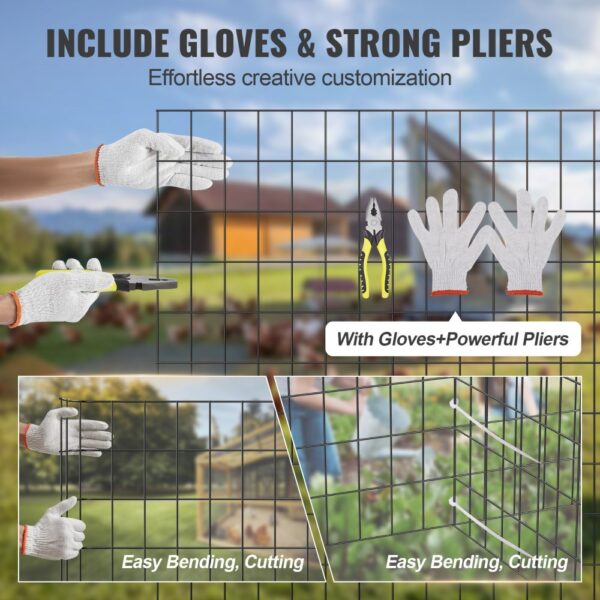 include gloves and pliers for easy customization of VEVOR hardware cloth; effortless bending and cutting.