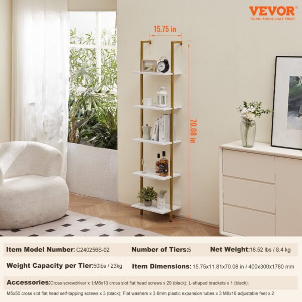 VEVOR Industrial Square Pipe Shelf 5 Tier 15.6x11.8in Wall-Mount Gold White