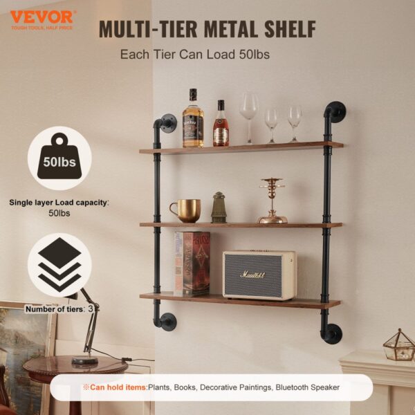 VEVOR Industrial Pipe Shelf 3 Tier 32x7.87in Wall-Mount for Kitchen Bedroom