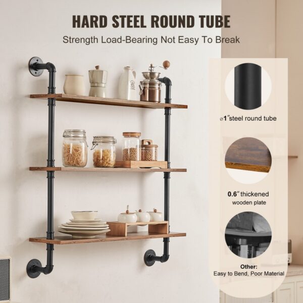 VEVOR Industrial Pipe Shelf 3 Tier 32x7.87in Wall-Mount for Kitchen Bedroom