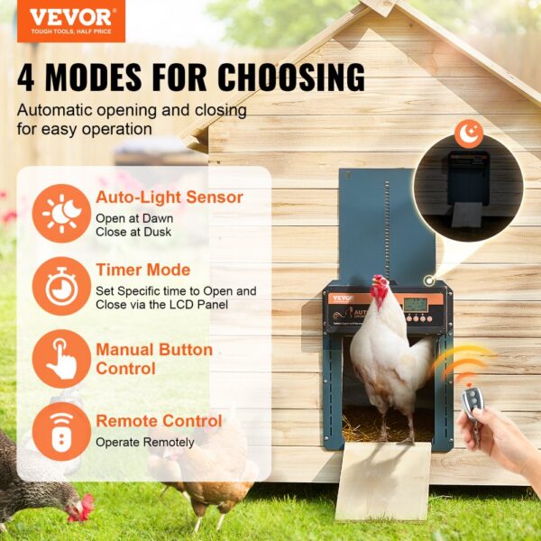 VEVOR Automatic Chicken Coop Door Auto Chicken Door Opener Timer & Light Sensor