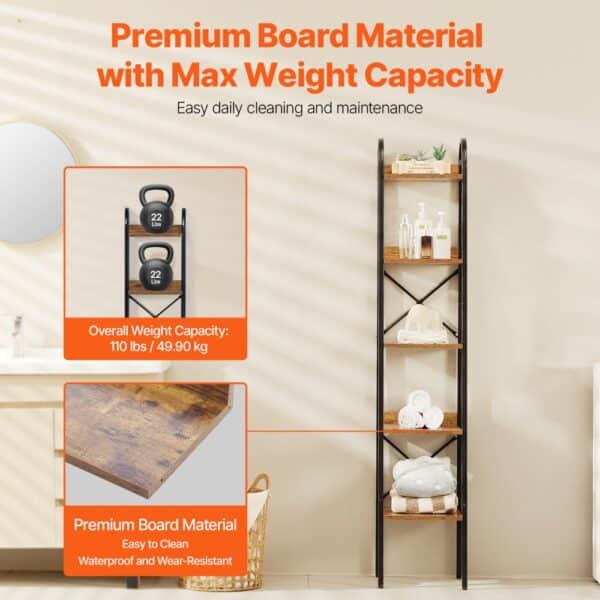 VEVOR Metal Bookshelf Rustic Bookshelf 5-Tier for Living room Bedroom & Office