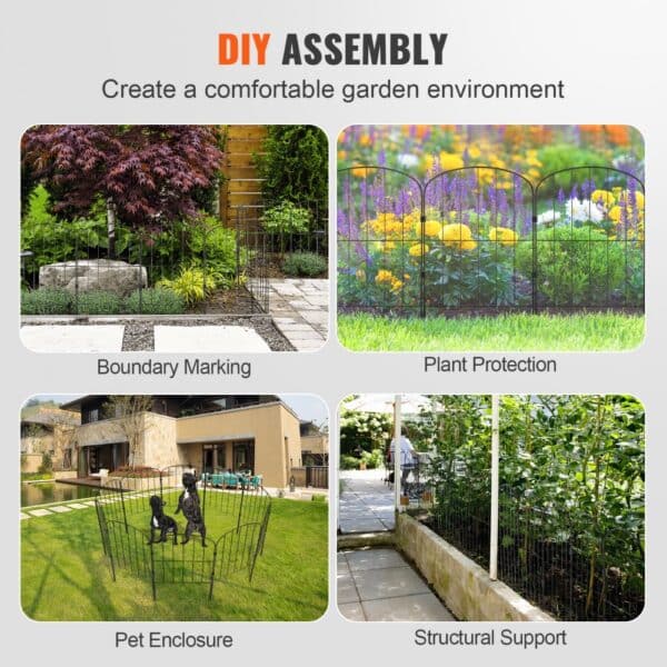 diy assembly VEVOR garden fence for boundary marking, plant protection, pet enclosure, and structural support.