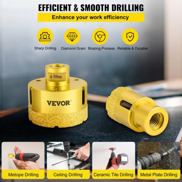 VEVOR Diamond Drill Bits 4PCS Diamond Hole Saw 25/35/50/68mm Tile Hole Saw Kit Vacuum Brazed Diamond Drill Bit 0.59in/15mm Segment Tile Hole Saw w Storage Case for Tile Ceramic Porcelain Marble Stone