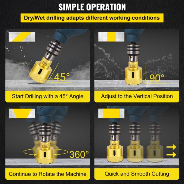 VEVOR Diamond Drill Bits 4PCS Diamond Hole Saw 25/35/50/68mm Tile Hole Saw Kit Vacuum Brazed Diamond Drill Bit 0.59in/15mm Segment Tile Hole Saw w Storage Case for Tile Ceramic Porcelain Marble Stone