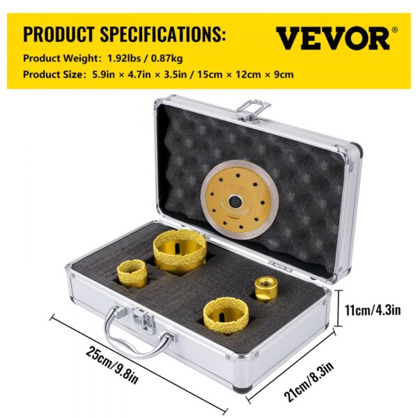 VEVOR Diamond Drill Bits 4PCS Diamond Hole Saw 25/35/50/68mm Tile Hole Saw Kit Vacuum Brazed Diamond Drill Bit 0.59in/15mm Segment Tile Hole Saw w Storage Case for Tile Ceramic Porcelain Marble Stone