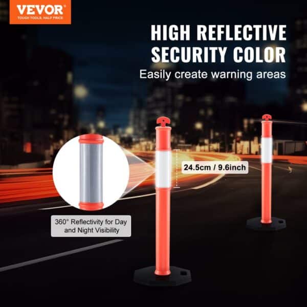 VEVOR traffic delineator in high reflective security color for day and night visibility, 24.5cm height.