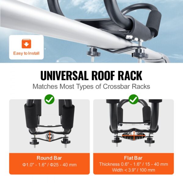 universal roof rack with foam padding, compatible with round and flat bars, easy to install. VEVOR kayak roof rack.