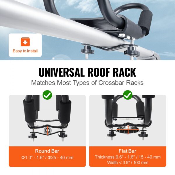 universal roof rack for round and flat bars, easy to install. VEVOR kayak roof rack compatible.