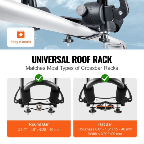 easy-to-install VEVOR kayak roof rack fits round and flat crossbar racks, universal compatibility.