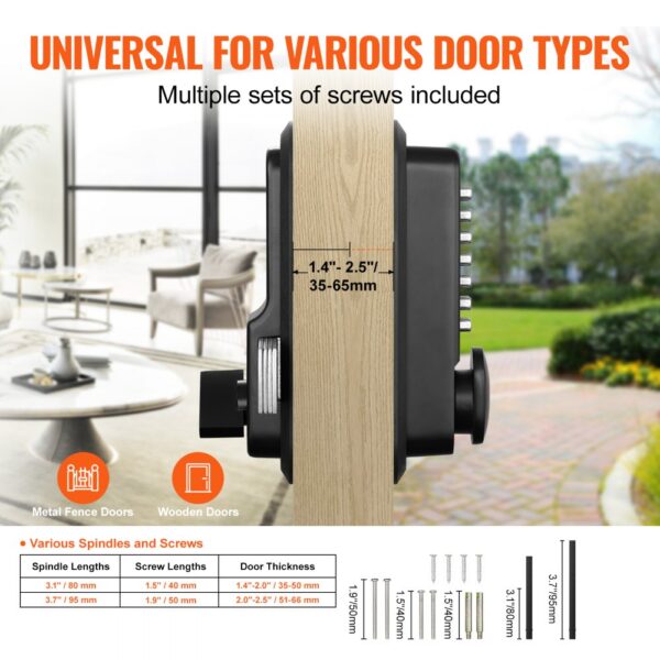 VEVOR mechanical keyless entry door lock for various door types with multiple screw sets included.