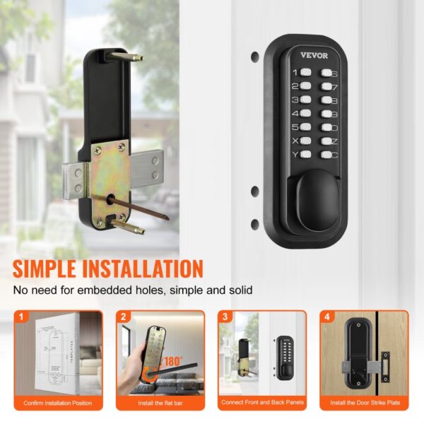 VEVOR mechanical keyless entry door lock with simple installation and step-by-step guide.