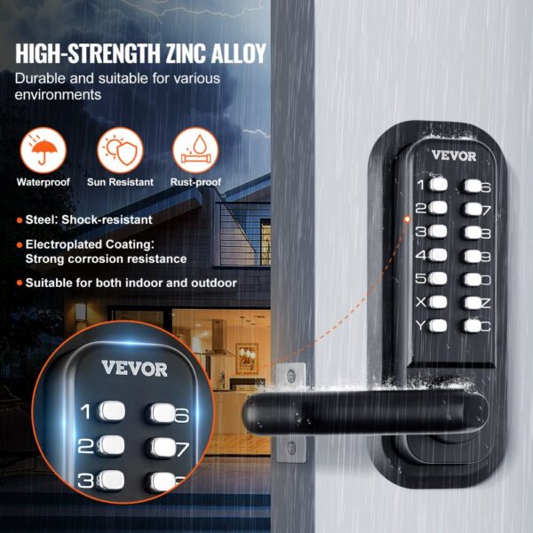 VEVOR keyless entry door lock, high-strength zinc alloy, waterproof, sun-resistant, rust-proof.