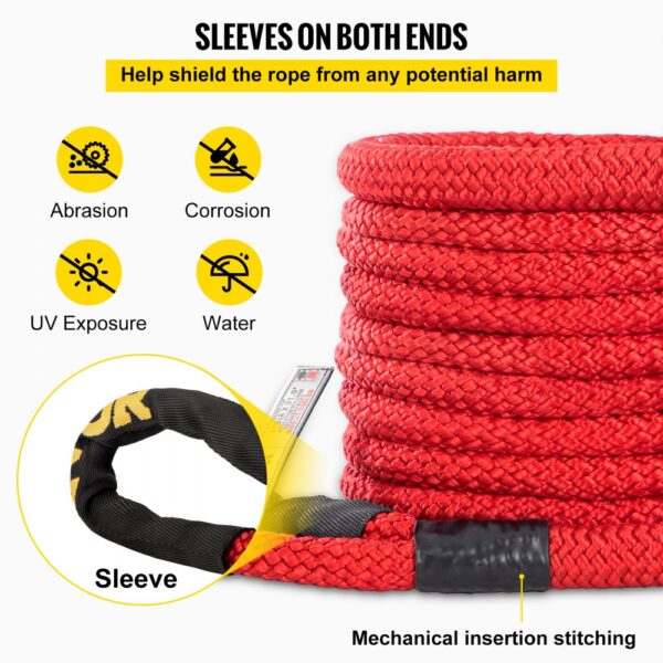 VEVOR recovery tow rope with protective sleeves against abrasion, corrosion, uv, and water.