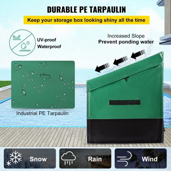 VEVOR outdoor storage box with uv-proof, waterproof pe tarpaulin preventing ponding water.