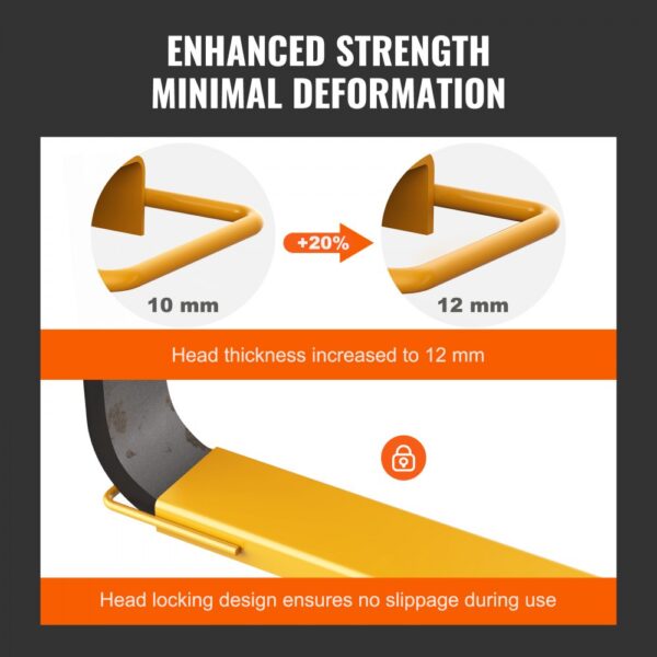 enhanced strength with 12mm head of VEVOR pallet fork extensions, ensuring minimal deformation and no slippage.