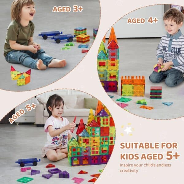 VEVOR Magnetic Tiles Magnetic Building Toy 180 PCS Magnet Blocks for Kids 3D Set