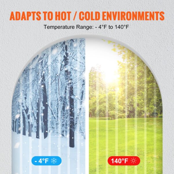 VEVOR strip curtain adapts to hot and cold environments, temperature range: -4°f to 140°f.