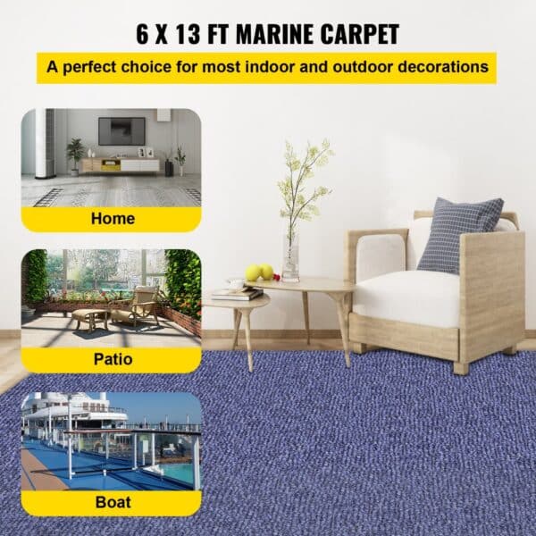 VEVOR marine carpet: versatile for home, patio, and boat use, 6 x 13 ft blue rug.