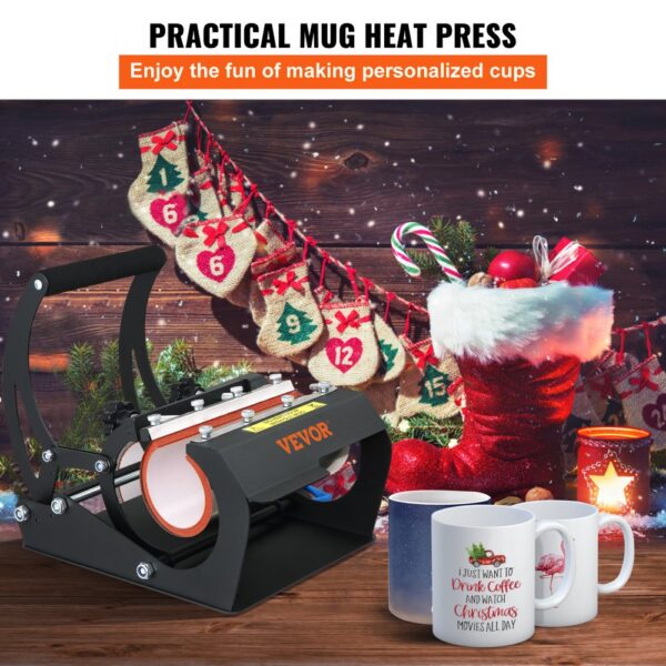 VEVOR Mug Heat Press, 11oz/11.5cm and 20oz/22cm Two Platens, LCD Cup Press Machine with Detachable Transfer Sublimation Mats, DIY Presser for Coffee Skinny Tumblers, Silica-Gel Printing, Black